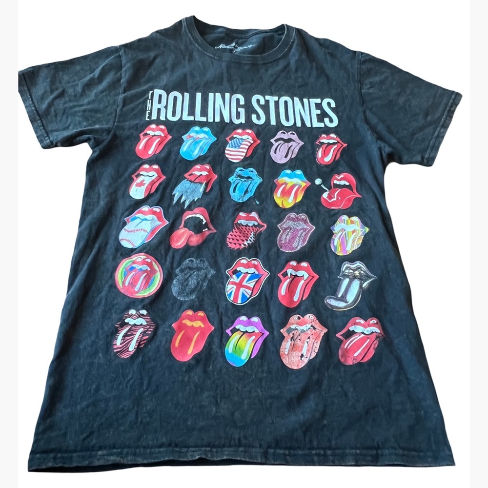 The Rolling Stones Black Multi Tongue Graphic T Shirt size S!